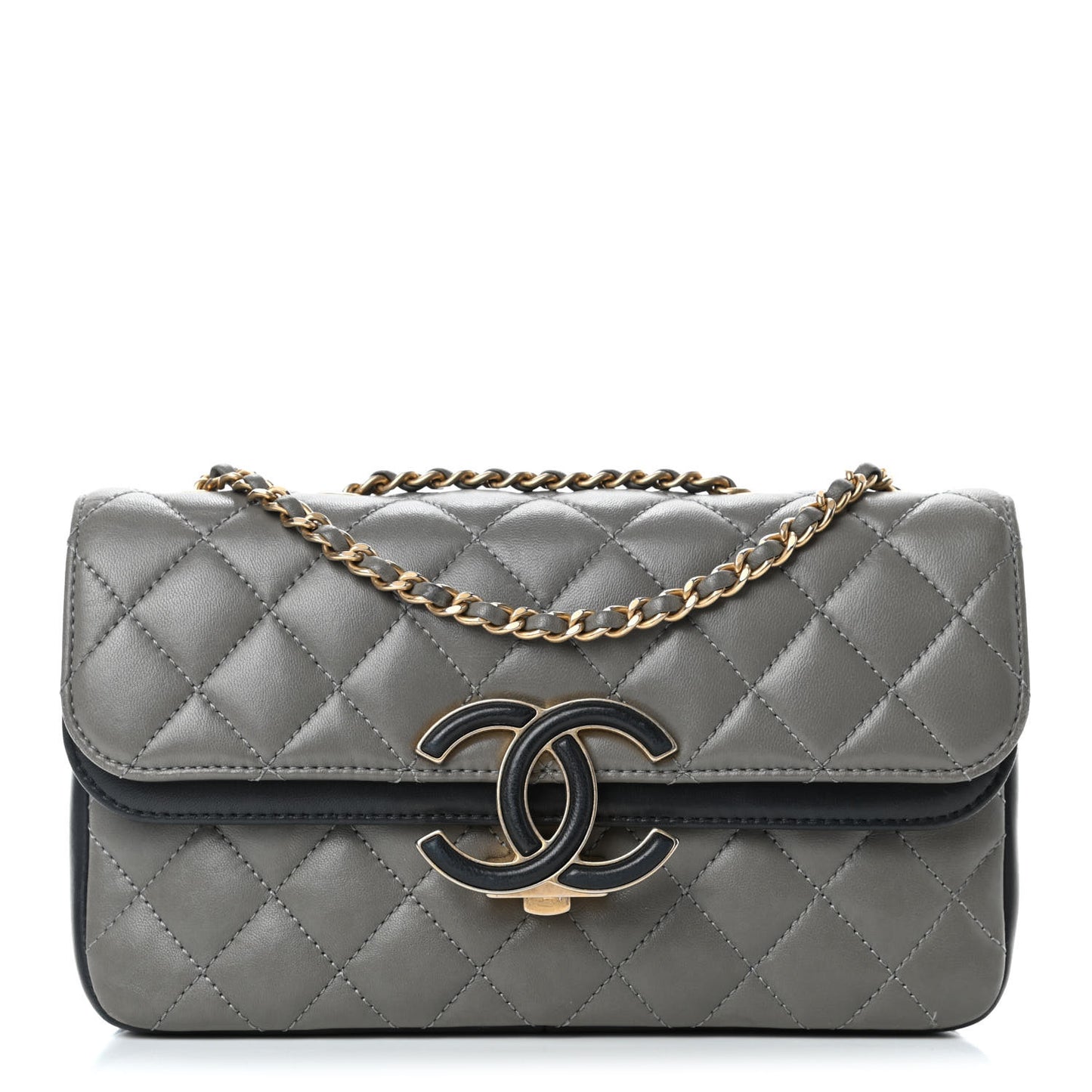 Lambskin Quilted Small CC Chic Flap Grey Dark Navy