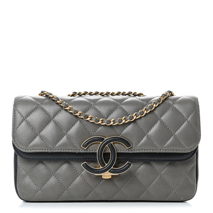 Chanel Lambskin Quilted Small CC Chic Flap Grey Dark Navy 1 of 5