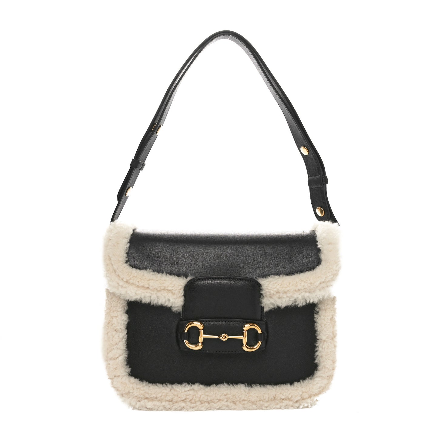 Sakai Be Green Calfskin Shearling Horsebit 1955 Shoulder Bag Black