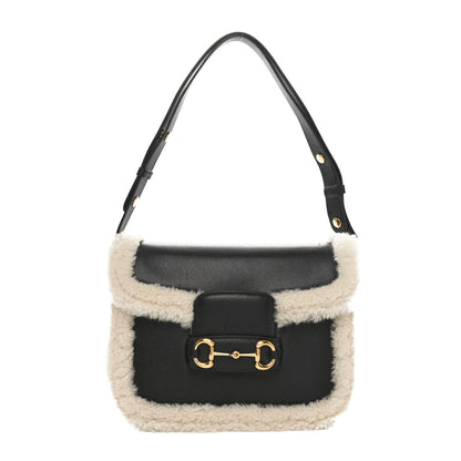 Gucci Sakai Be Green Calfskin Shearling Horsebit 1955 Shoulder Bag Black 1 of 10