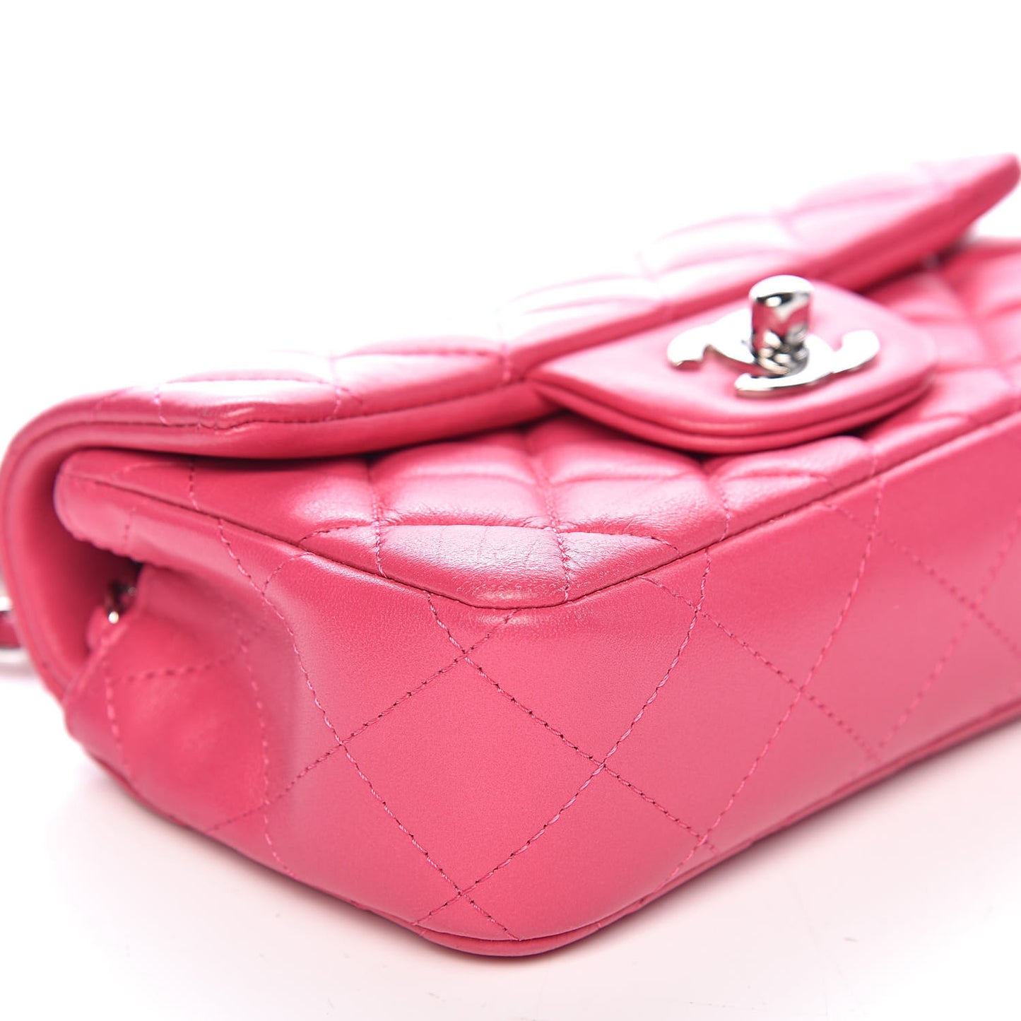 Lambskin Quilted Extra Mini Rectangular Flap Pink