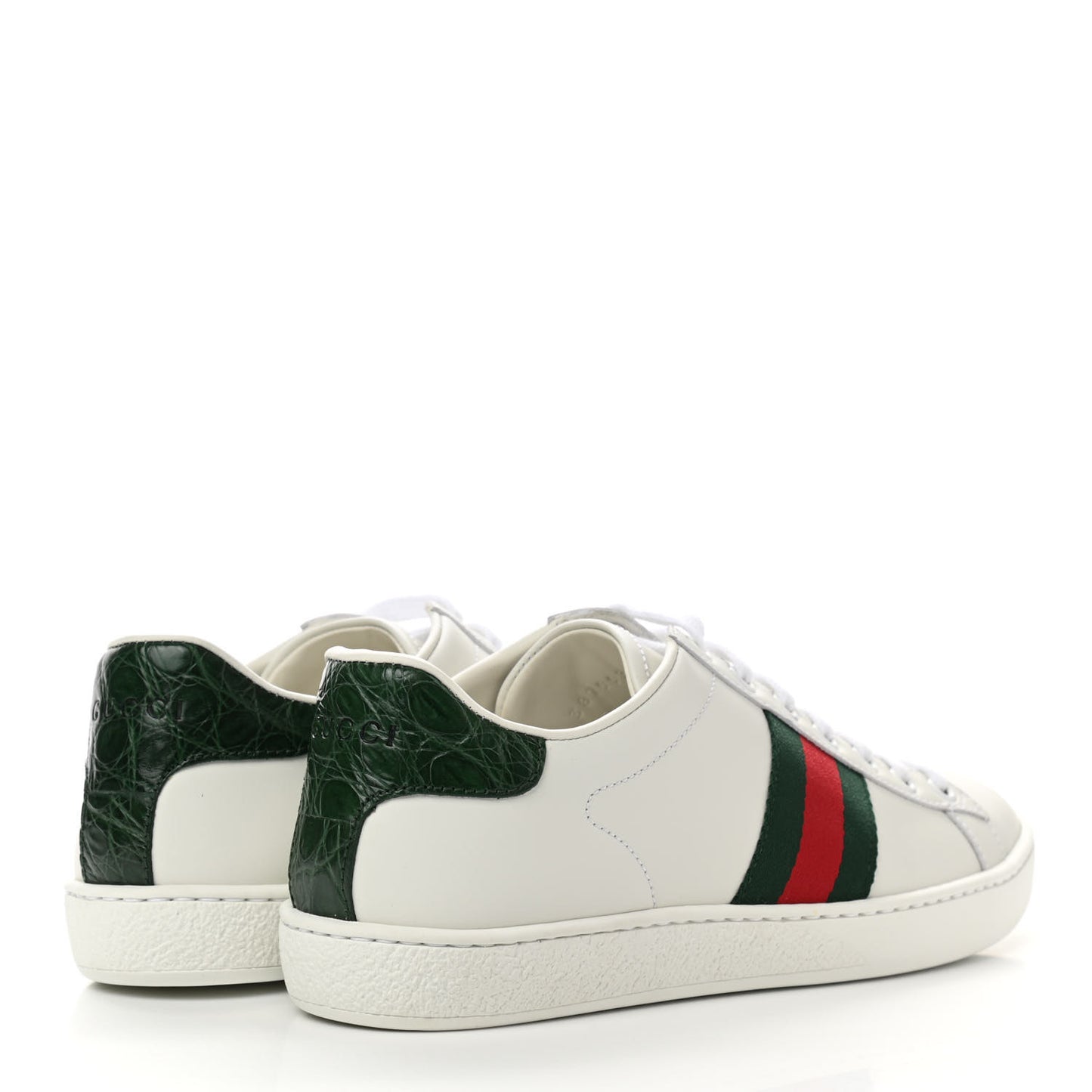 Calfskin Crocodile Web Womens Ace Sneakers 37 White Green