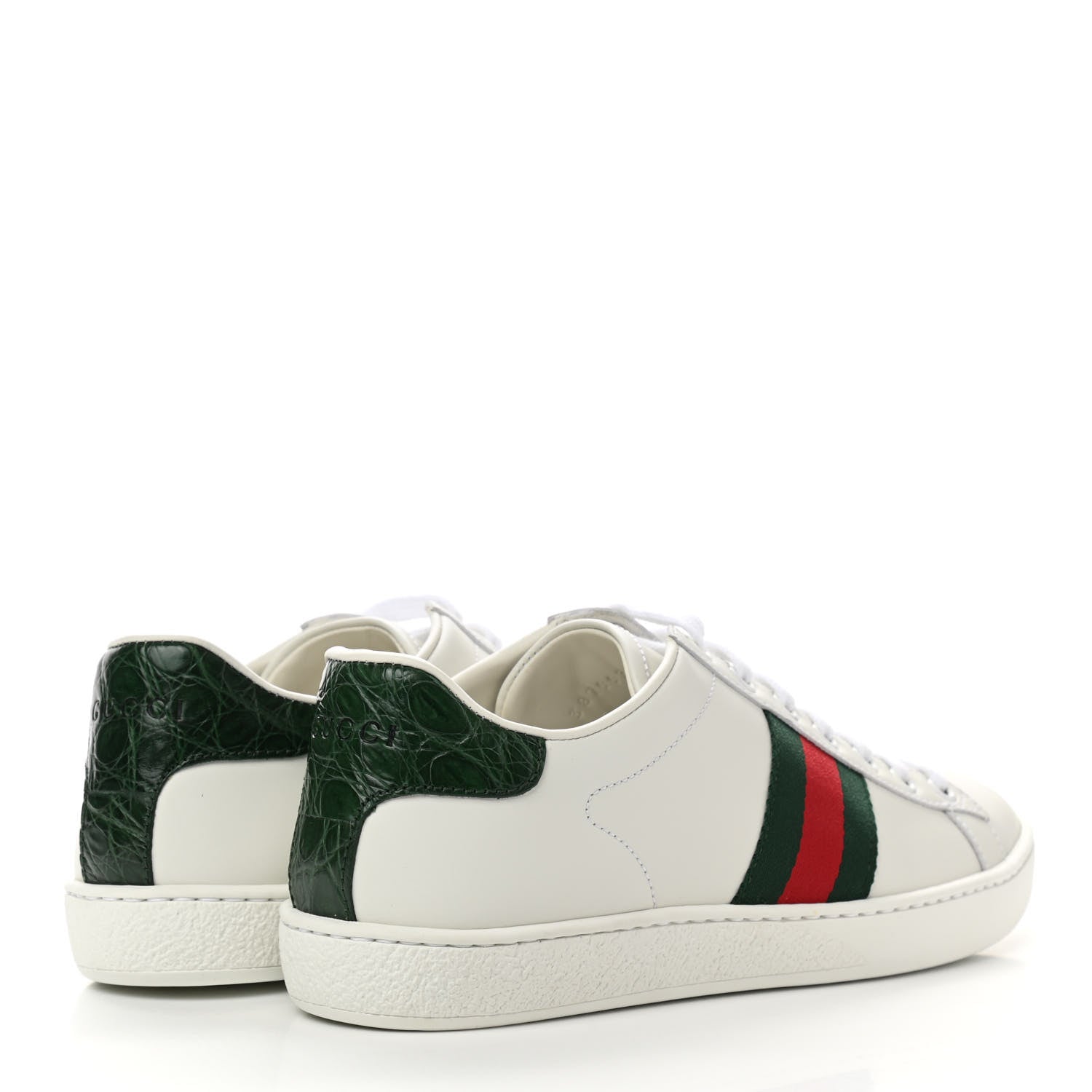 Gucci Calfskin Crocodile Web Womens Ace Sneakers 37 White Green 4 of 10