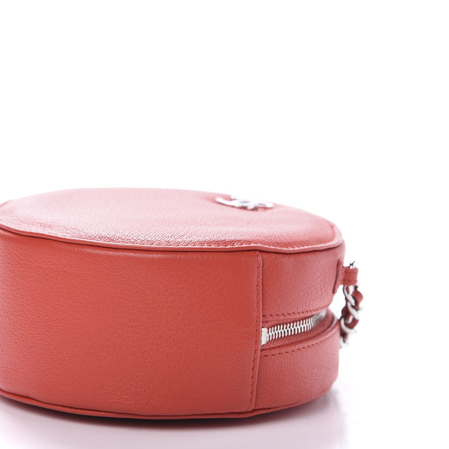Goatskin Round Clutch With Chain Red