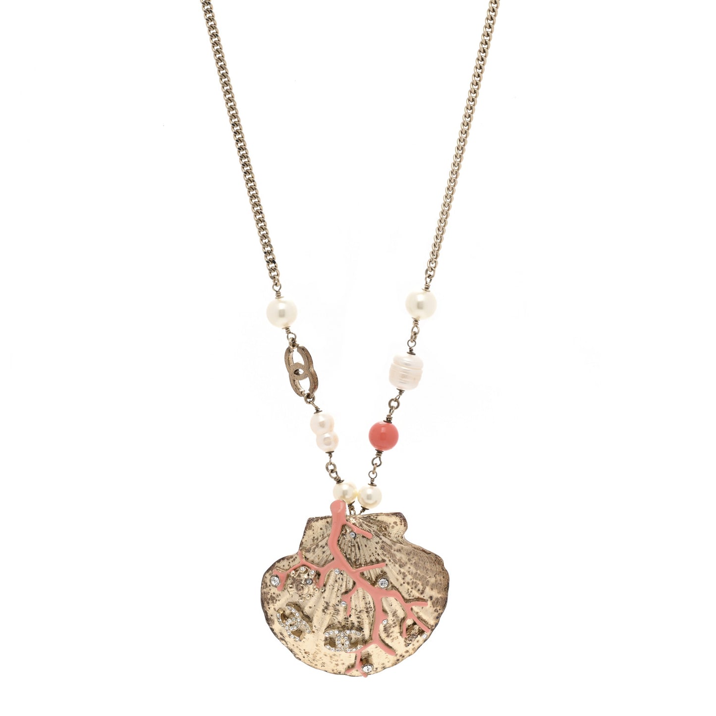 Crystal Pearl Shell Necklace Gold