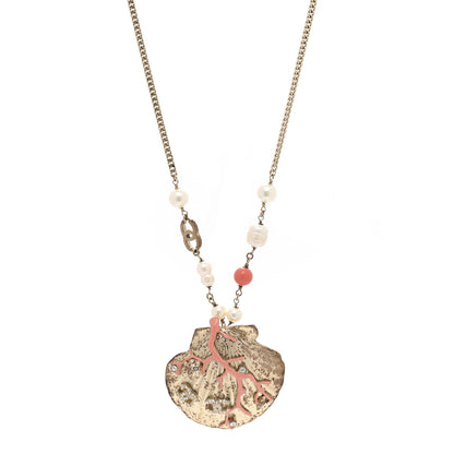 Chanel Crystal Pearl Shell Necklace Gold 1 of 6