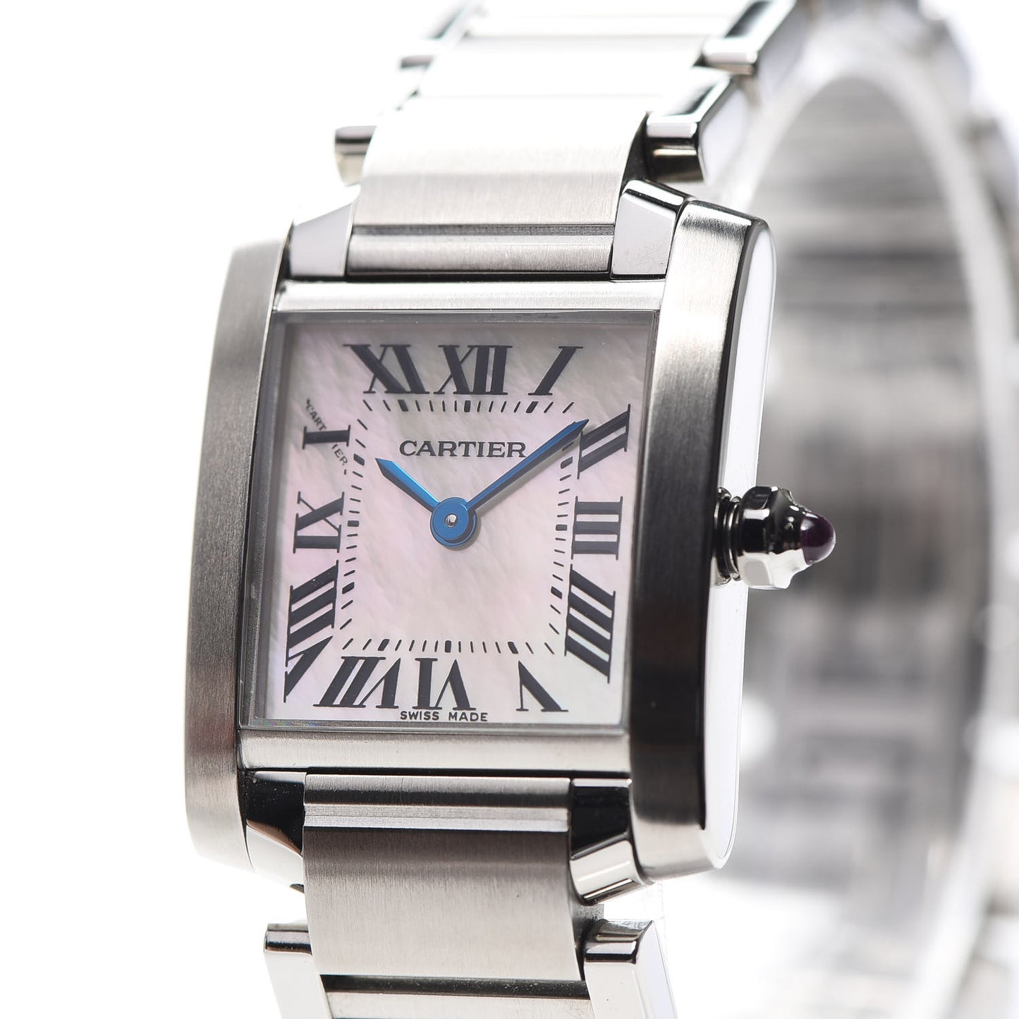 Stainless Steel Pink Mother of Pearl 20mm Tank Francaise Quartz Watch