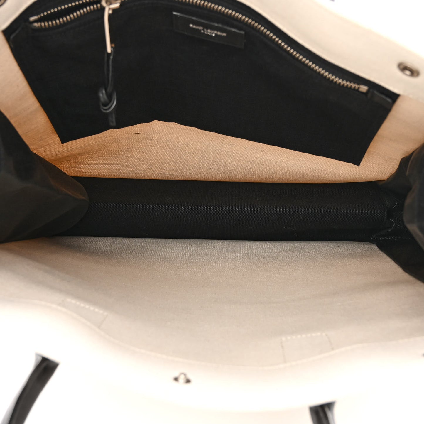 Linen Calfskin Rive Gauche North South Tote White Black