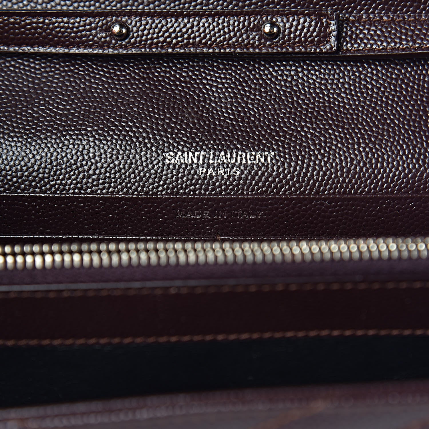 Saint Laurent Grain De Poudre Matelasse Chevron Monogram Chain Wallet Dark Brown 7 of 11