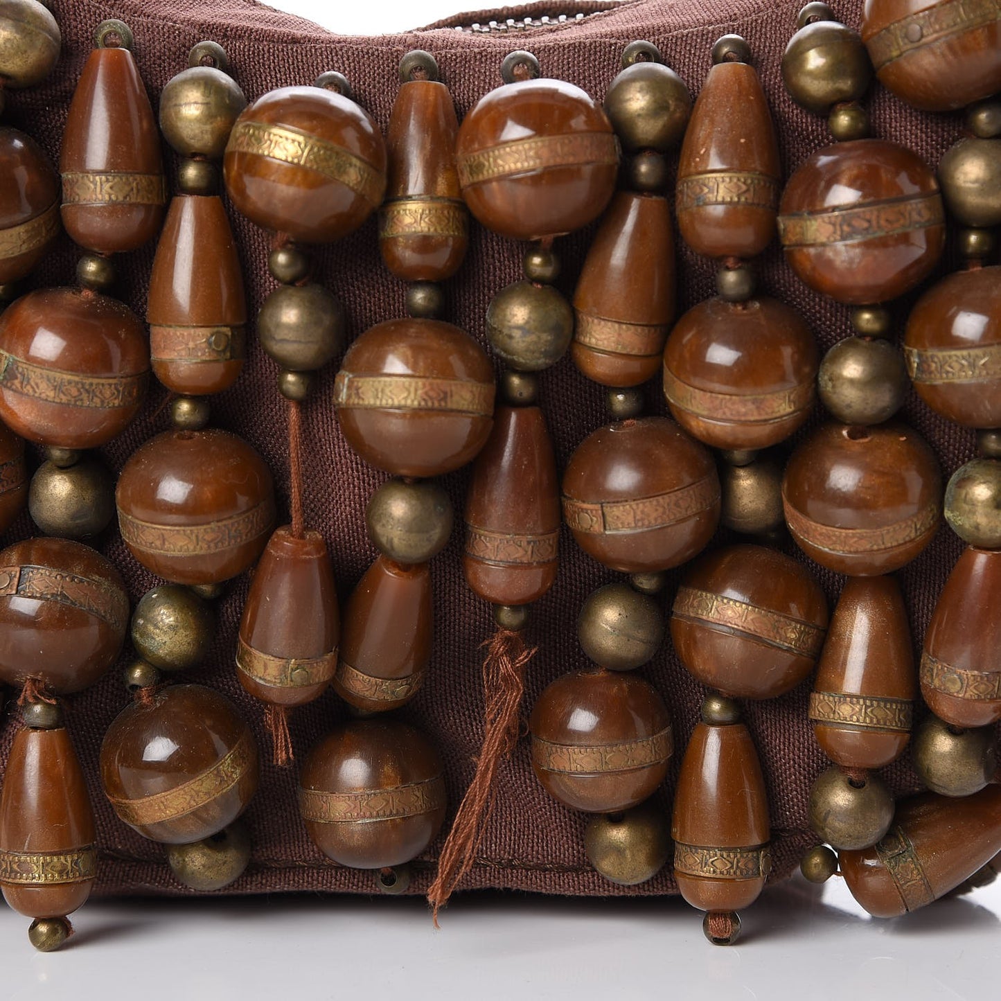 Canvas Beaded Bracelet Bag Brown