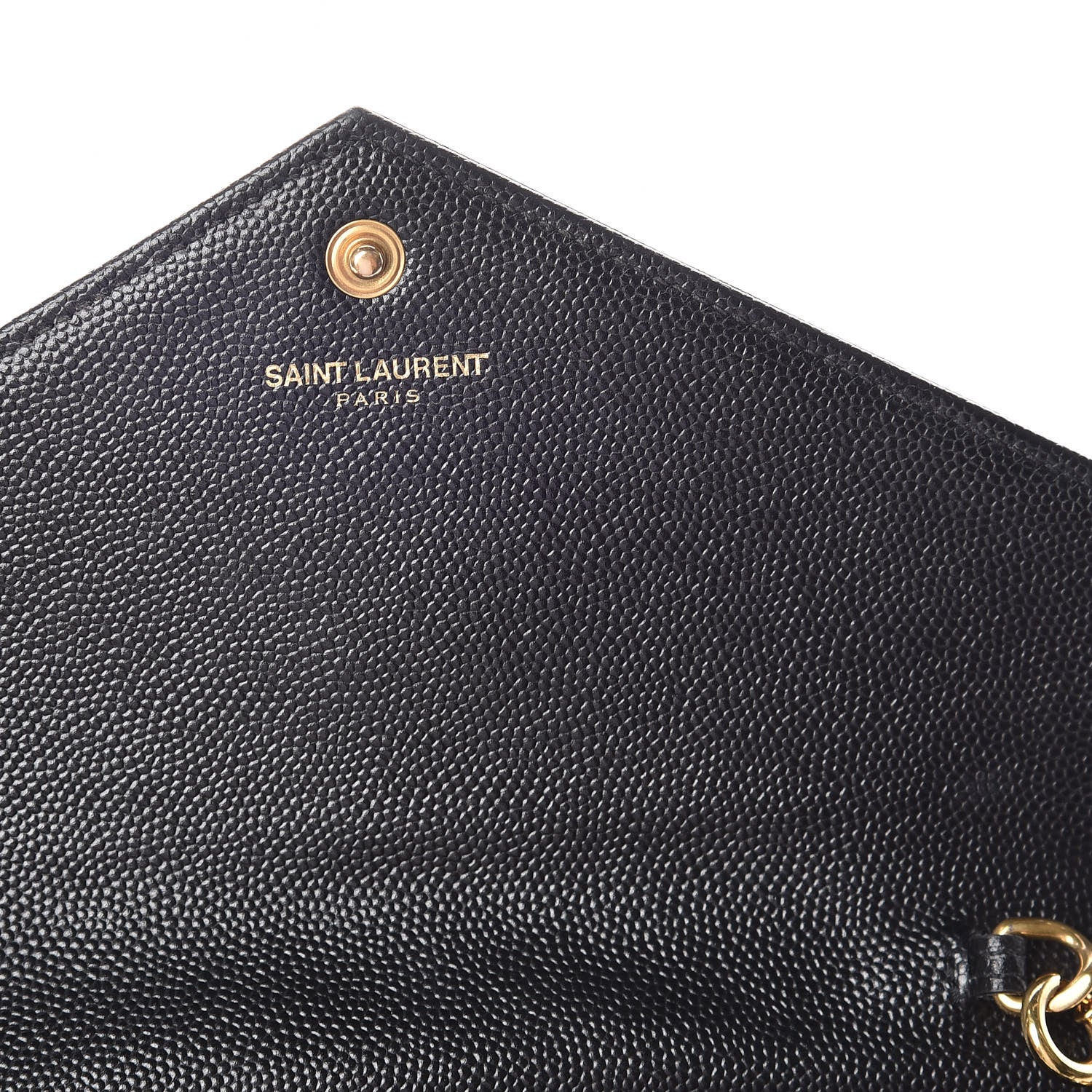 Saint Laurent Grain De Poudre Matelasse Chevron Monogram Envelope Chain Wallet Black 6 of 9