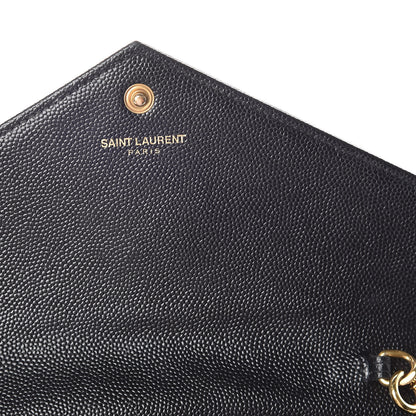Saint Laurent Grain De Poudre Matelasse Chevron Monogram Envelope Chain Wallet Black 6 of 9