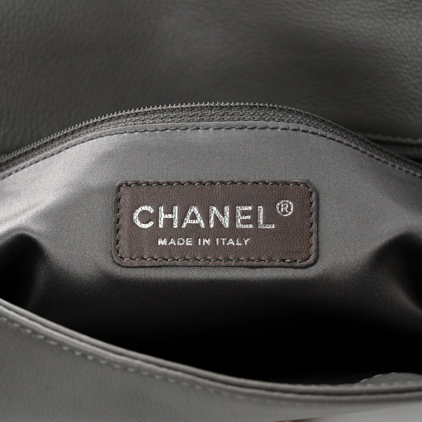 Grained Calfskin Mademoiselle Lock Bijoux Chain Flap Grey
