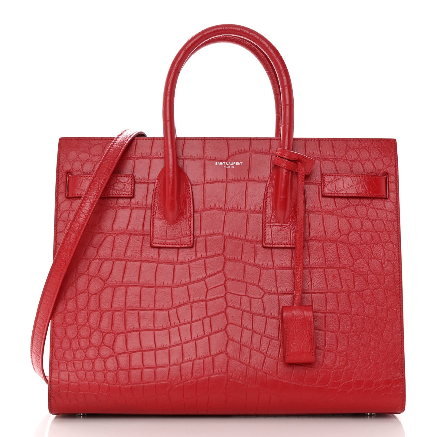Calfskin Crocodile Embossed Small Sac de Jour Eros Red