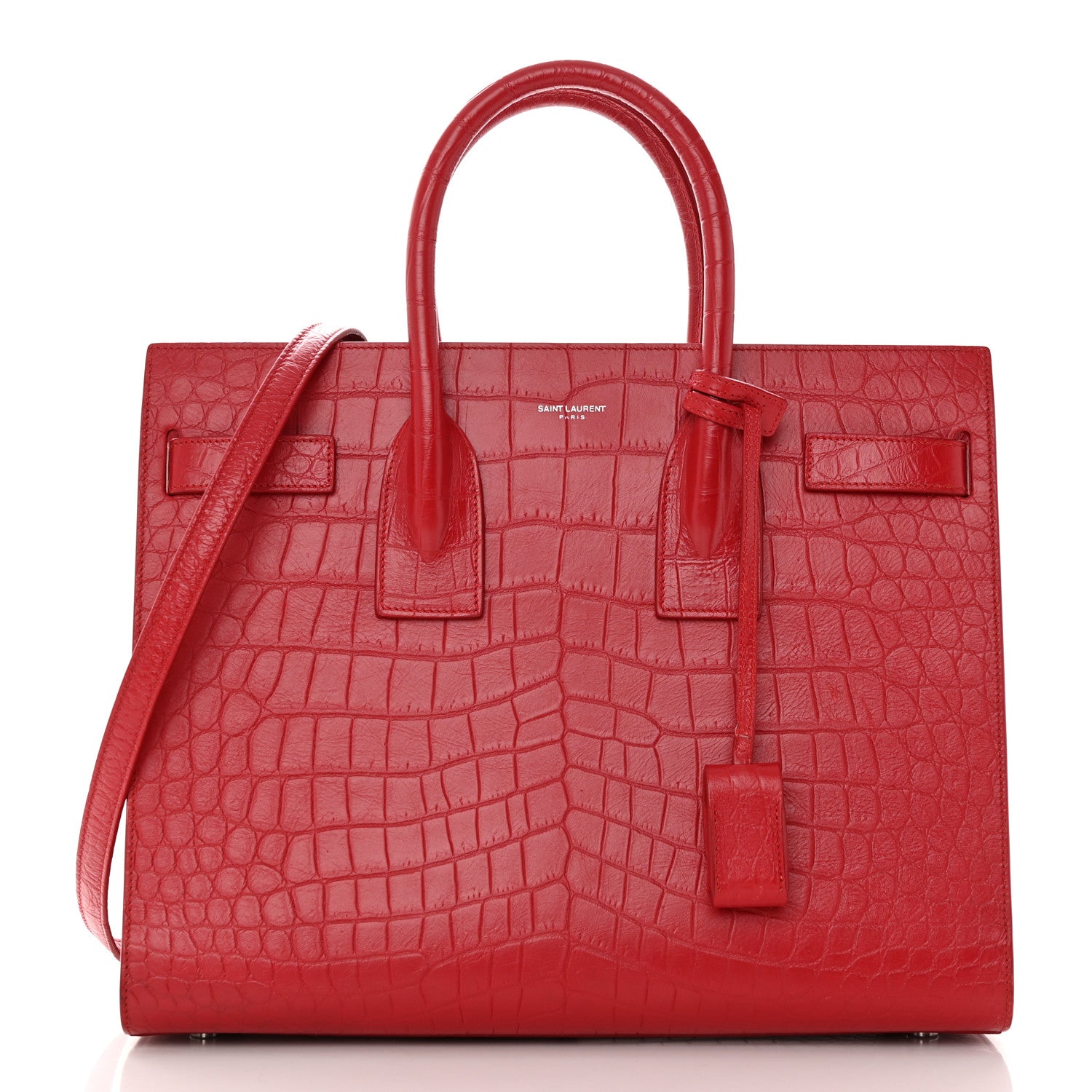 Saint Laurent Calfskin Crocodile Embossed Small Sac de Jour Eros Red 3 of 20