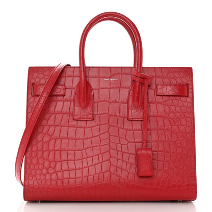 Saint Laurent Calfskin Crocodile Embossed Small Sac de Jour Eros Red 3 of 20