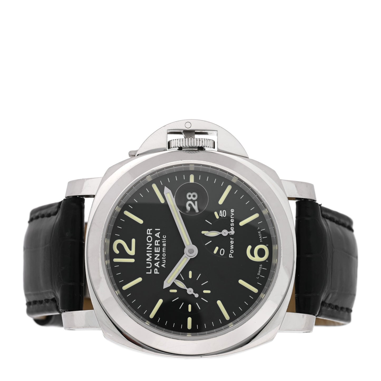 Stainless Steel Alligator 44mm Luminor 3 Day Power Reserve Automatic Watch Black PAM00090