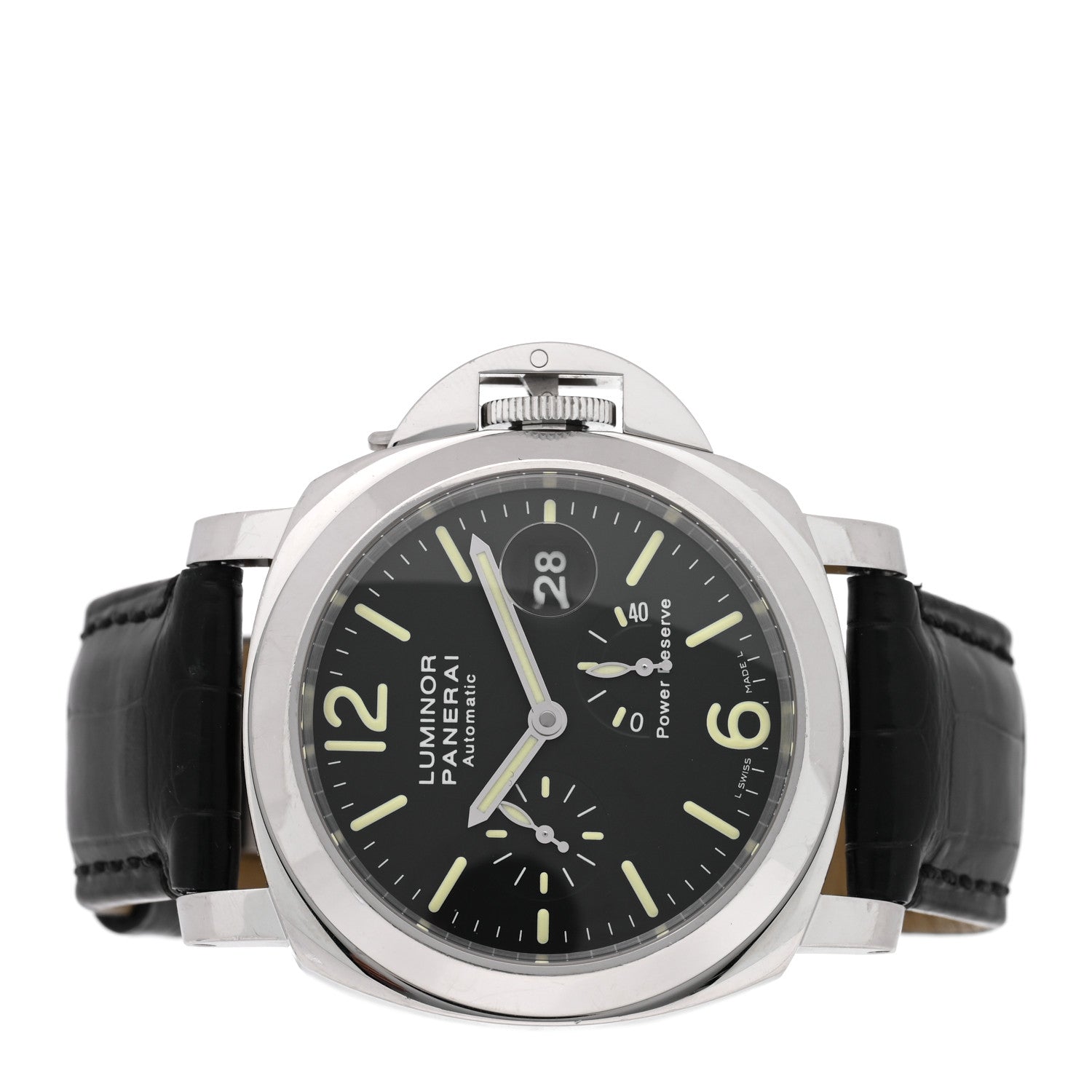 Panerai Stainless Steel Alligator 44mm Luminor 3 Day Power Reserve Automatic Watch Black PAM00090 2 of 5