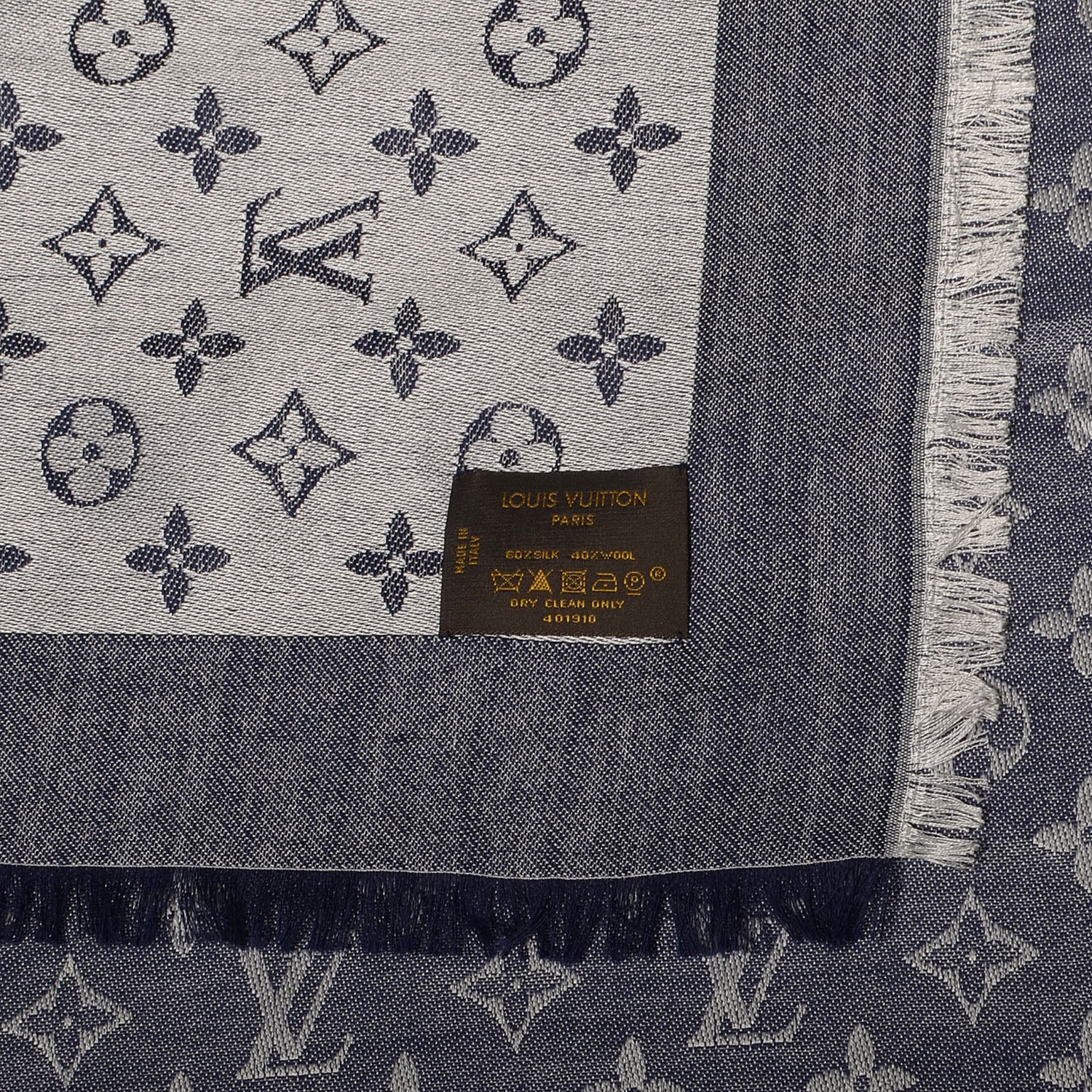 Louis Vuitton Wool Silk Monogram Denim Shawl Blue 5 of 5