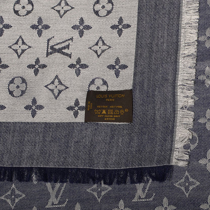 Louis Vuitton Wool Silk Monogram Denim Shawl Blue 5 of 5