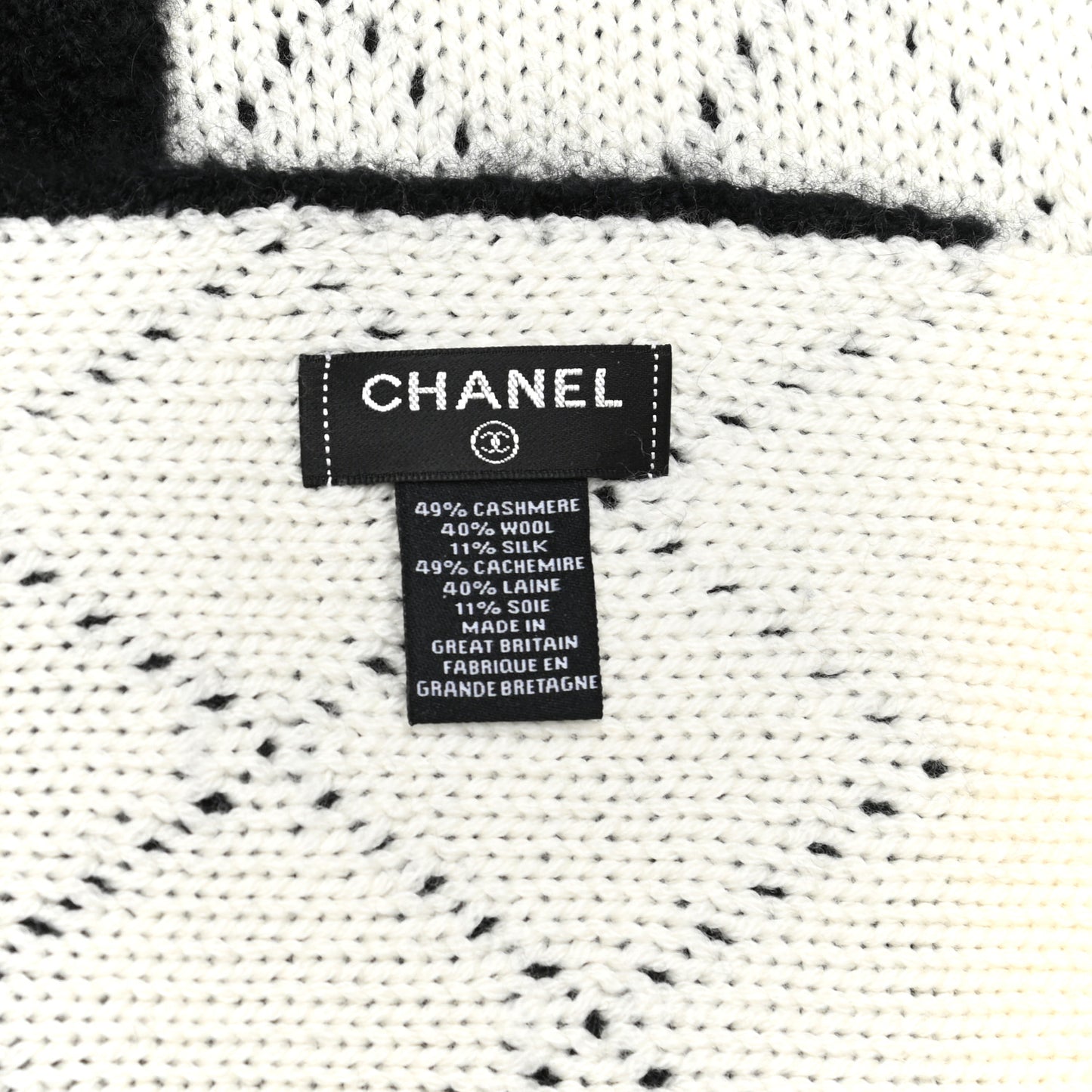Wool Cashmere Silk CC Scarf Black White