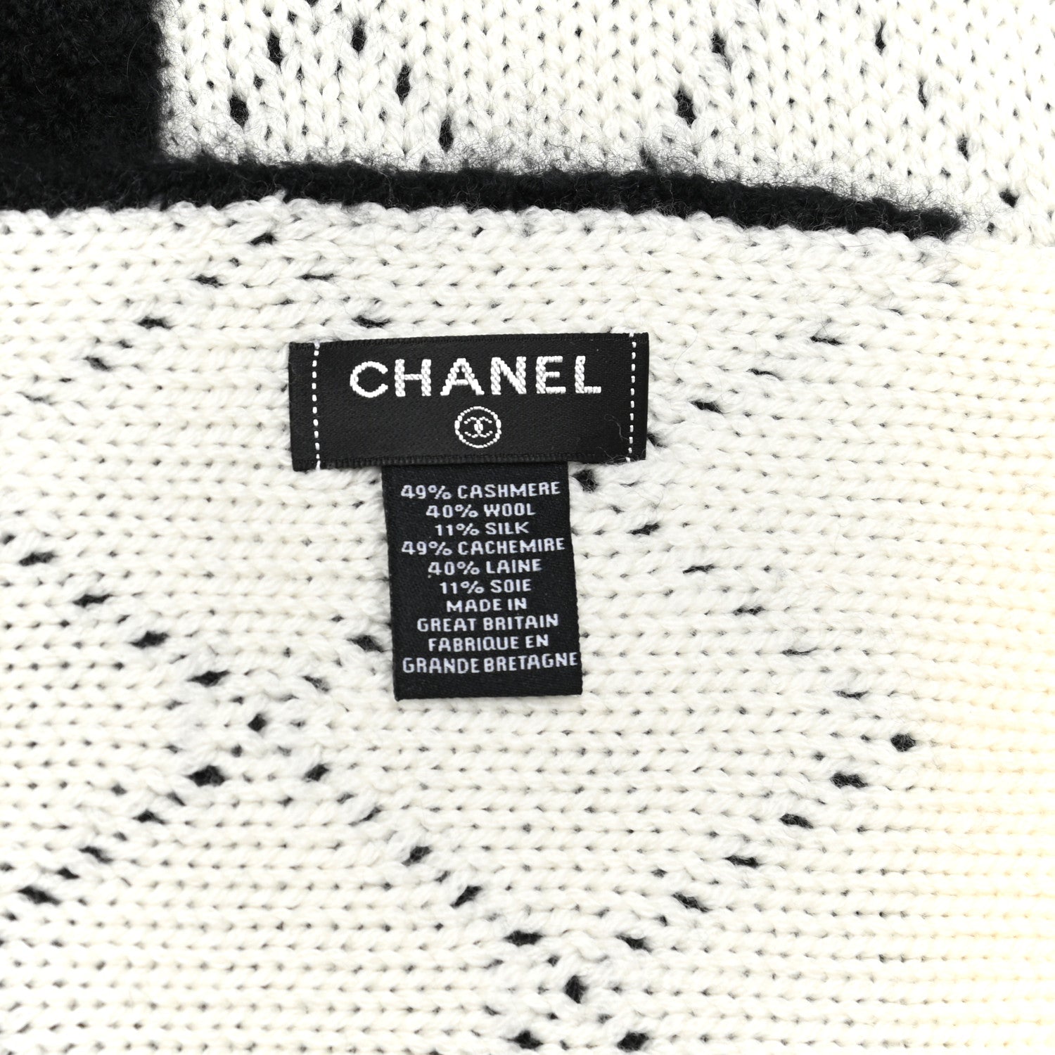 Chanel Wool Cashmere Silk CC Scarf Black White 8 of 8
