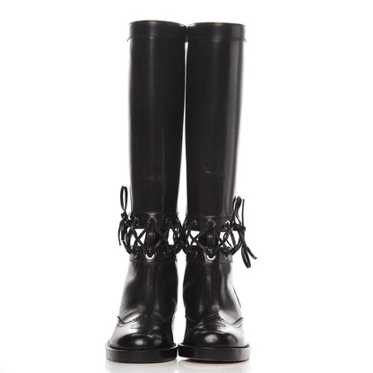 Chanel Calfskin Lace Up Knee High Boots 36 Black 3 of 9