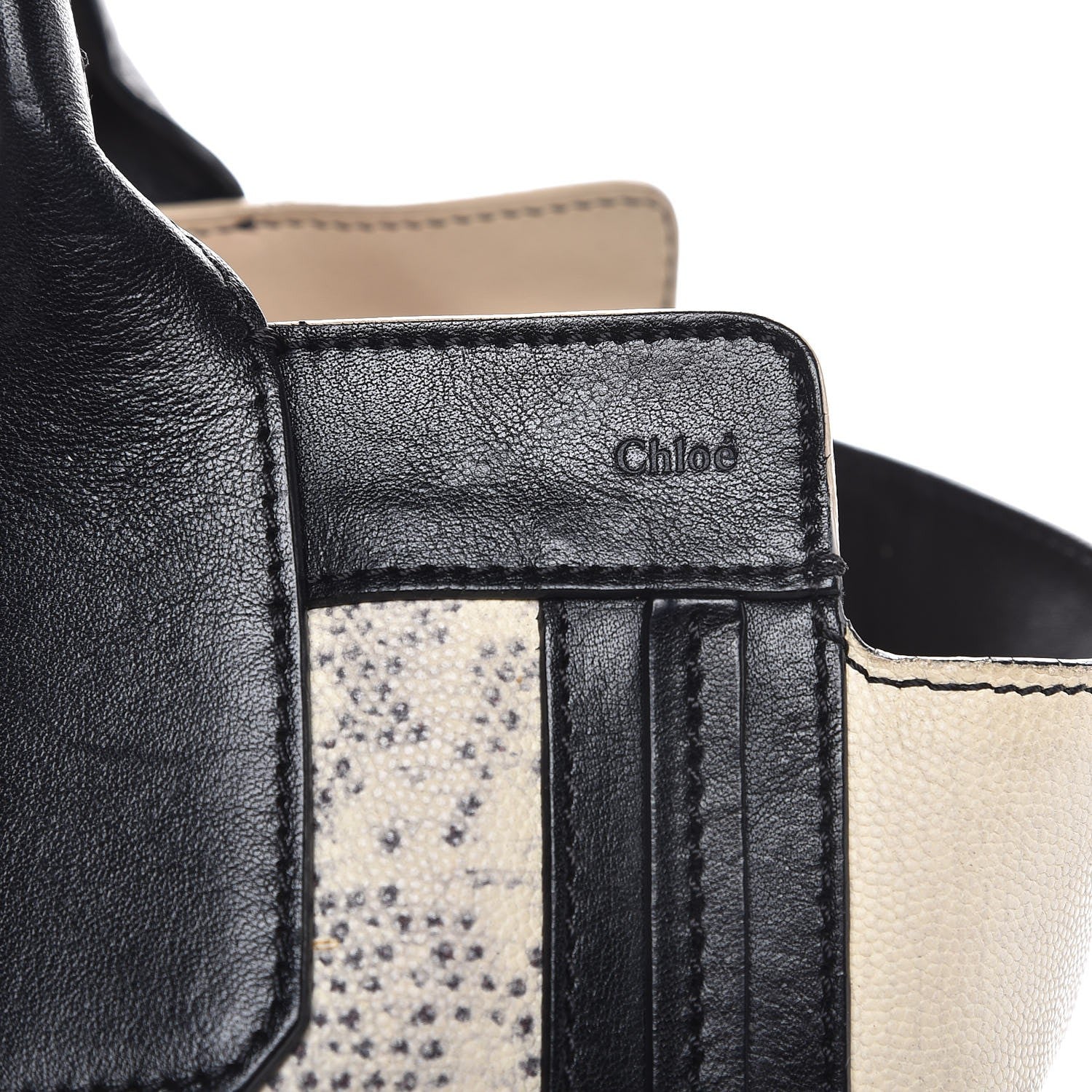 Chloe Grained Calfskin Lizard Embossed Mini Alison East West Tote Black White 6 of 15
