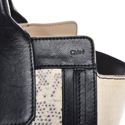 Chloe Grained Calfskin Lizard Embossed Mini Alison East West Tote Black White 6 of 15