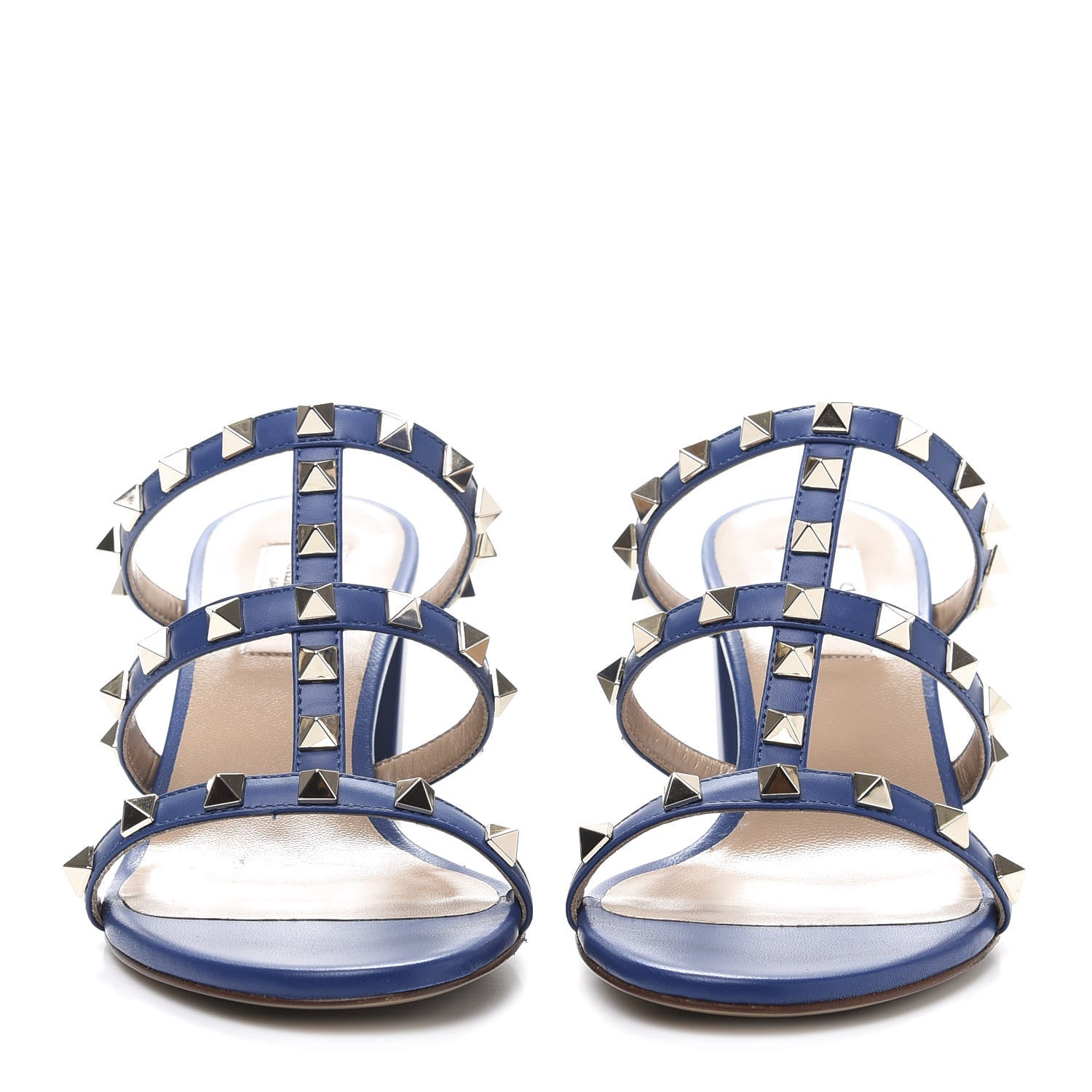 Valentino Garavani Calfskin Rockstud 60mm Caged Slide Sandals 37 Blu Delft 2 of 9