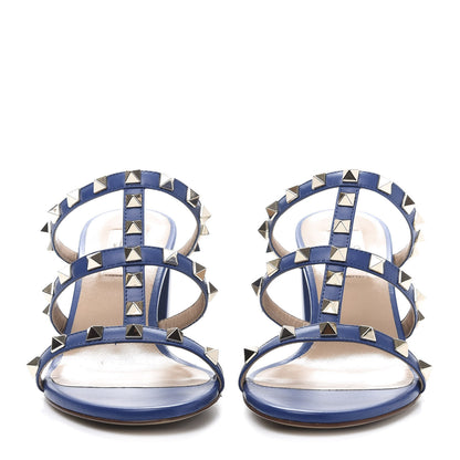 Valentino Garavani Calfskin Rockstud 60mm Caged Slide Sandals 37 Blu Delft 2 of 9