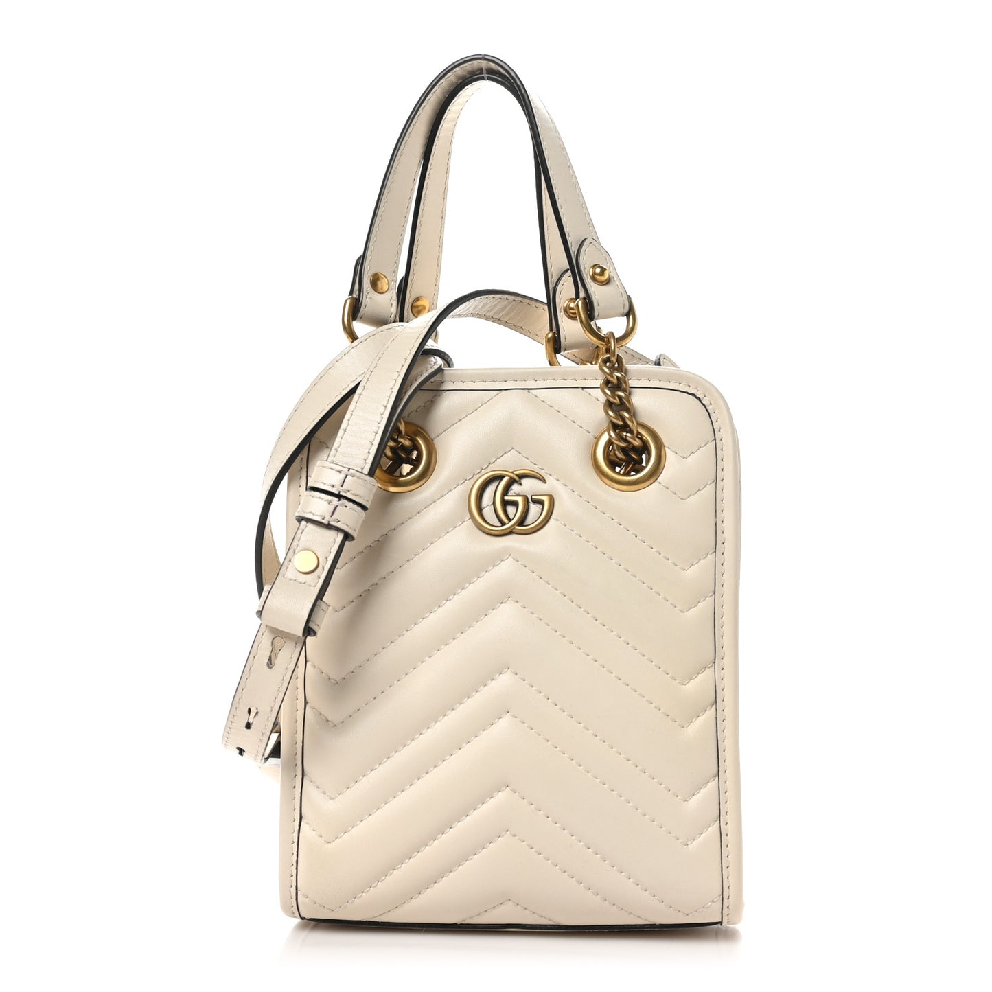 Calfskin Matelasse Chevron Mini GG Marmont Tote Mystic White