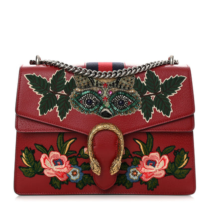 Gucci Calfskin Web Raccoon Embroidered Medium Dionysus Shoulder Bag Red 1 of 16