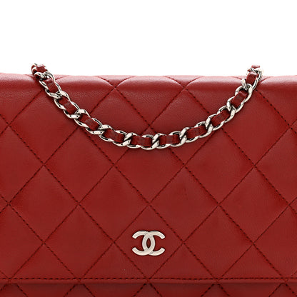Chanel Lambskin Quilted Wallet On Chain WOC Red 5 of 12