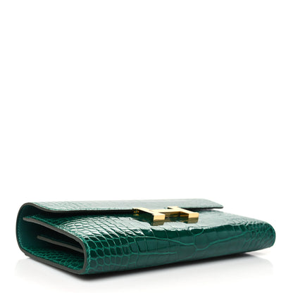 Hermes Shiny Alligator Constance Long Wallet Vert Emeraude 6 of 18