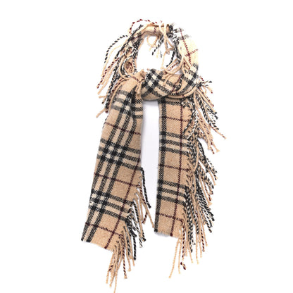 Burberry Wool Angora Cashmere Check Fringe Scarf Camel 1 of 3