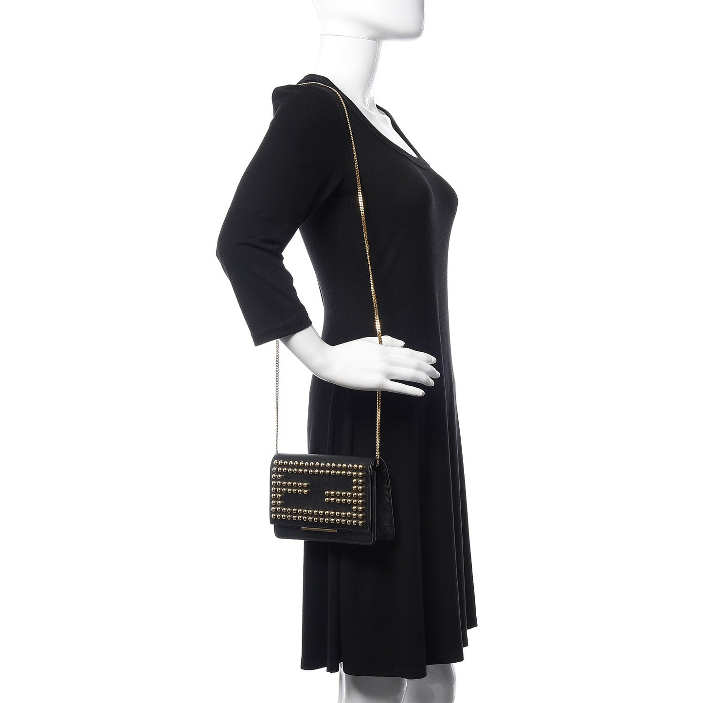 Vitello Elite Studded Tube Wallet on Chain Black