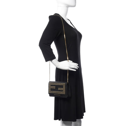 Fendi Vitello Elite Studded Tube Wallet on Chain Black 2 of 8