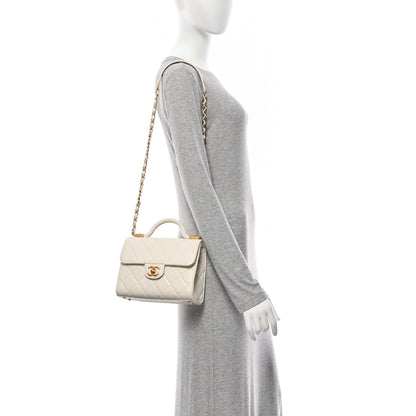 Chanel Shiny Caviar Quilted Small Top Handle Flap White 2 of 10
