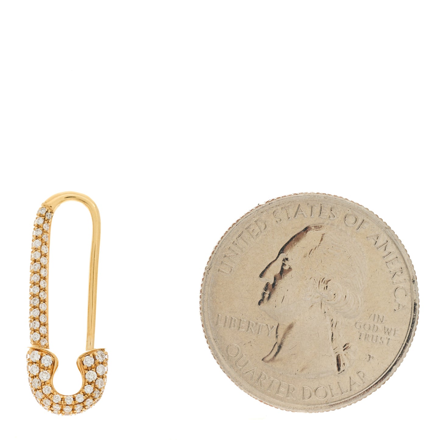 18K Yellow Gold Diamond Safety Pin Earring