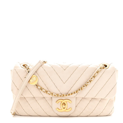 Chanel Calfskin Chevron Quilted Medium Surpique Flap Ivory 1 of 11