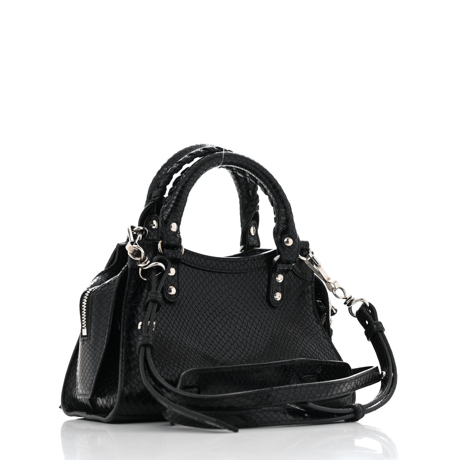 Balenciaga Grained Calfskin Snake Effect Silver Hardware Neo Classic Mini City Black 3 of 12