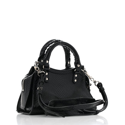 Balenciaga Grained Calfskin Snake Effect Silver Hardware Neo Classic Mini City Black 3 of 12