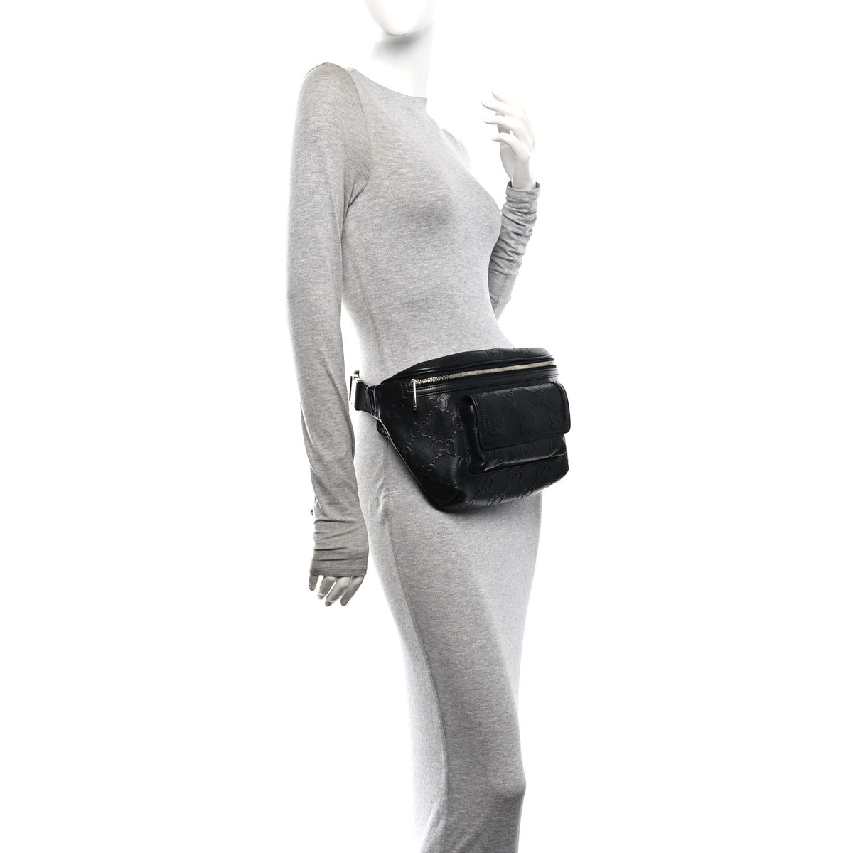 Gucci Calfskin GG Tennis Embossed Pocket Belt Bag Black 2 of 10