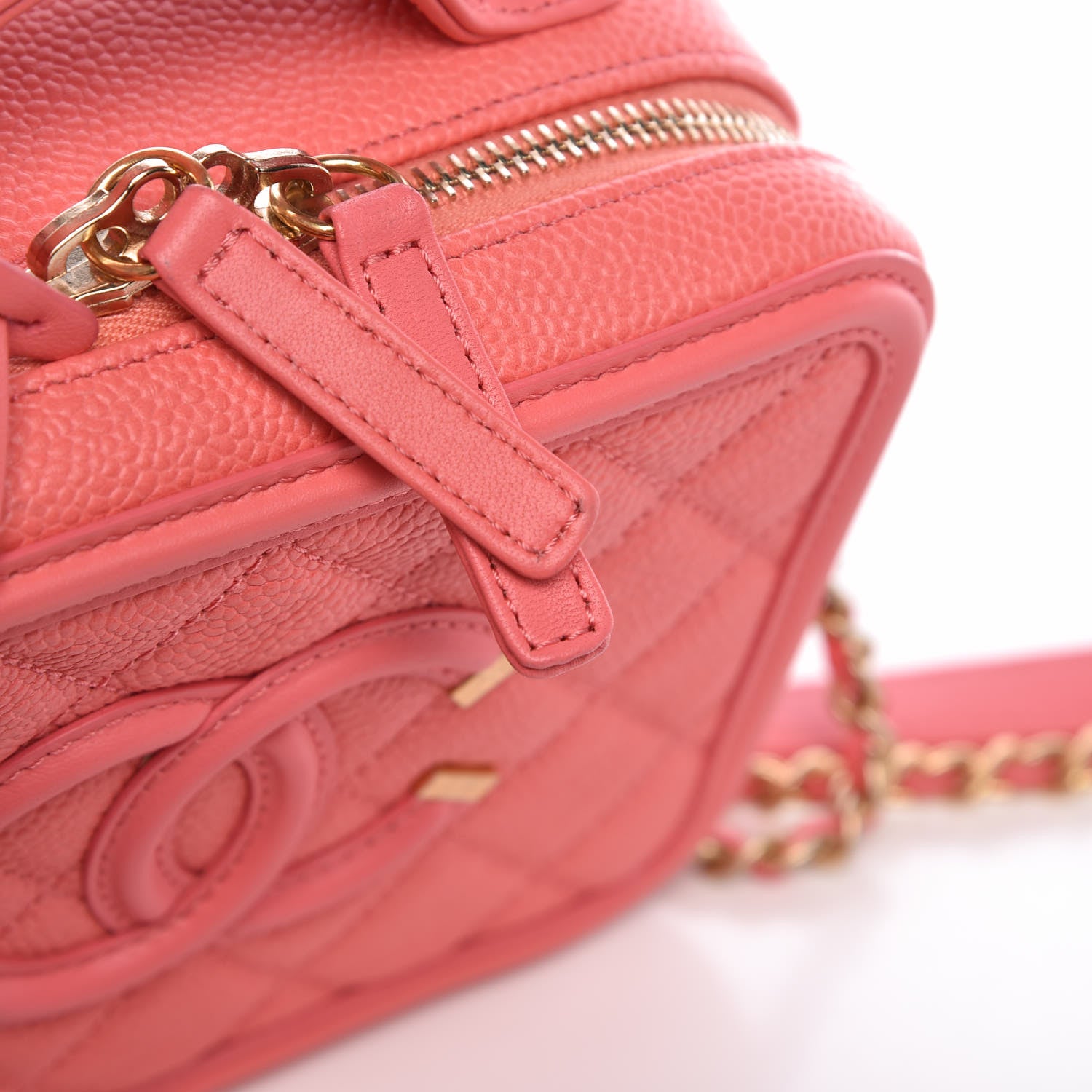 Chanel Caviar Quilted Small CC Filigree Vanity Case Coral 12 of 16