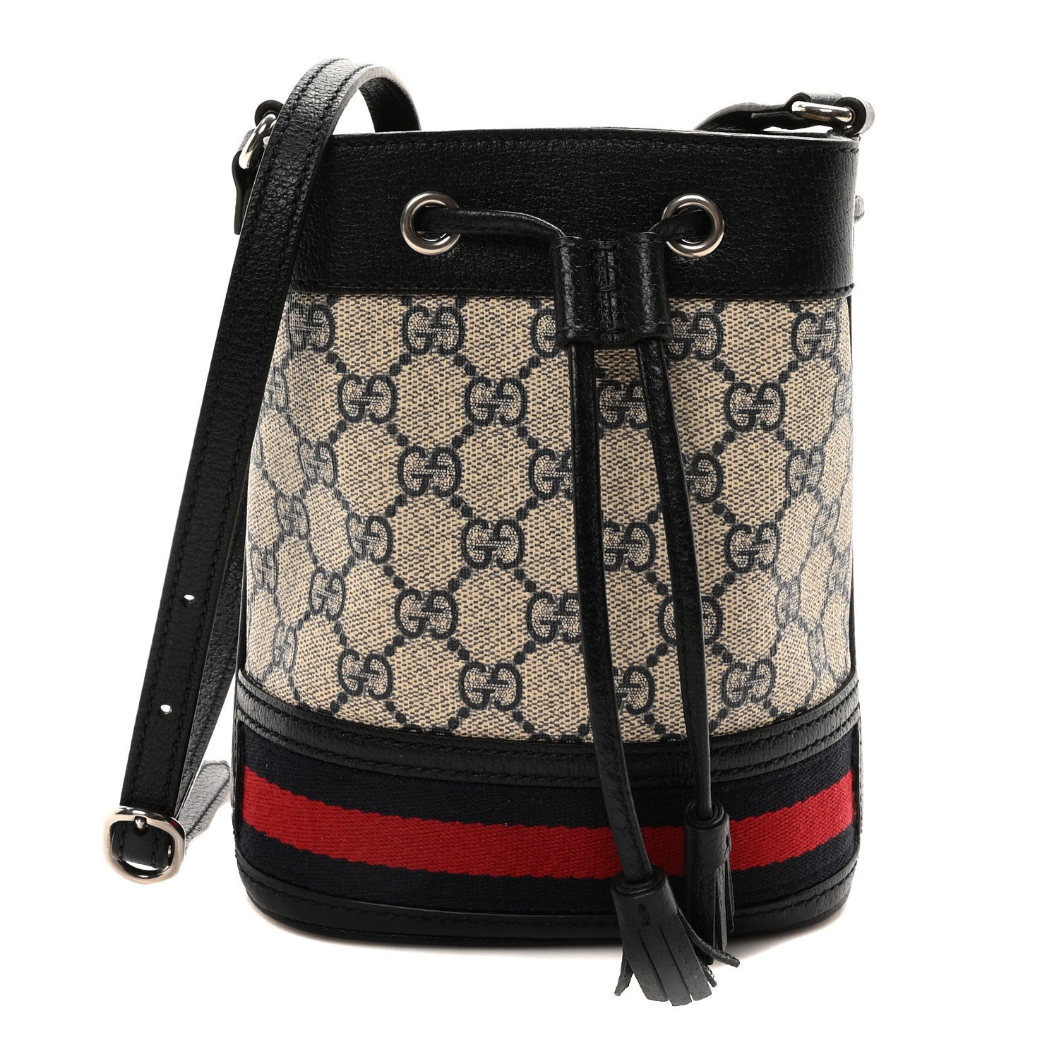 Gucci GG Supreme Monogram Web Mini Ophidia Bucket Bag Beige Blue 1 of 11