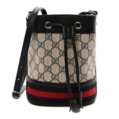 Gucci GG Supreme Monogram Web Mini Ophidia Bucket Bag Beige Blue 1 of 11