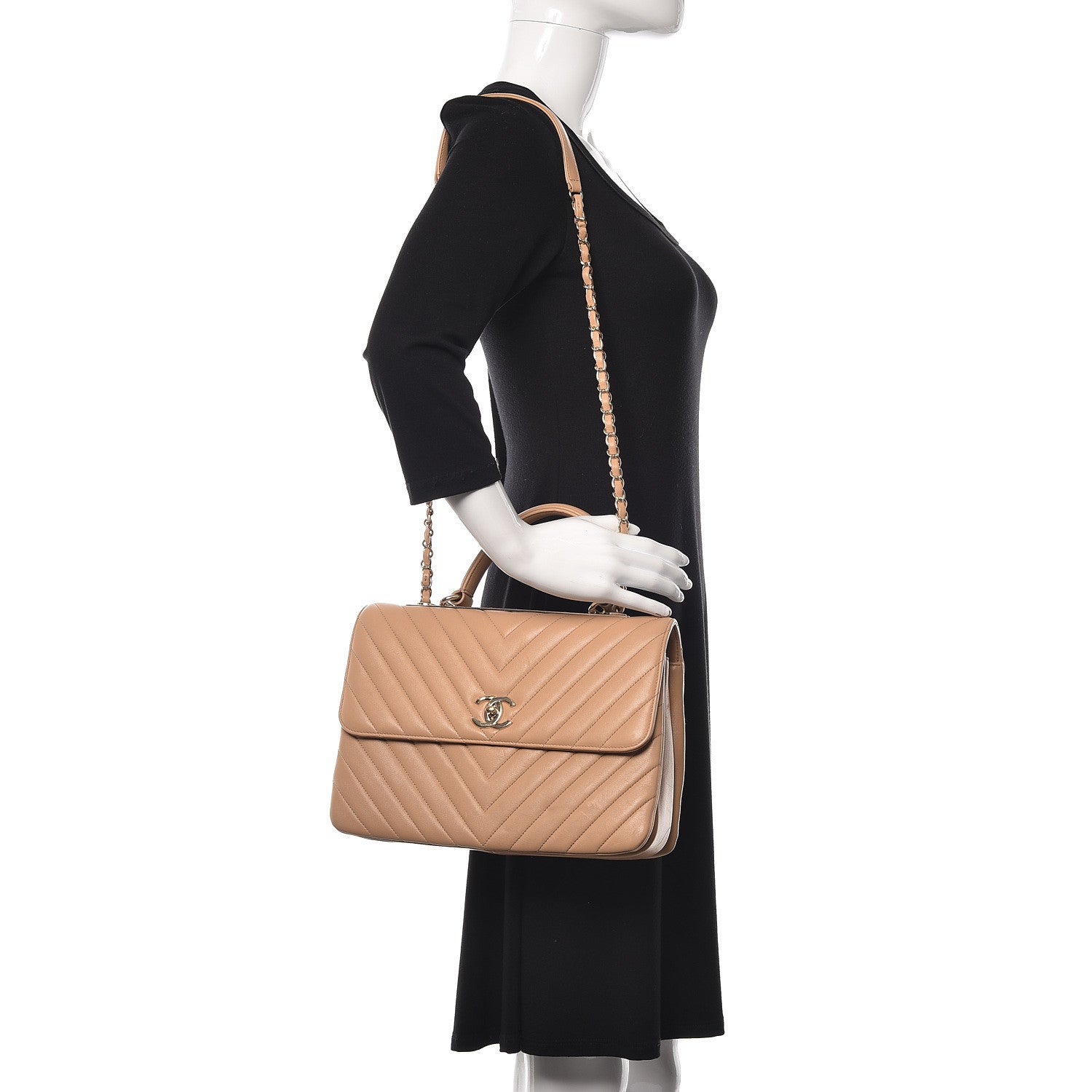 Chanel Lambskin Chevron Quilted Medium Trendy CC Dual Handle Flap Bag Beige 2 of 10