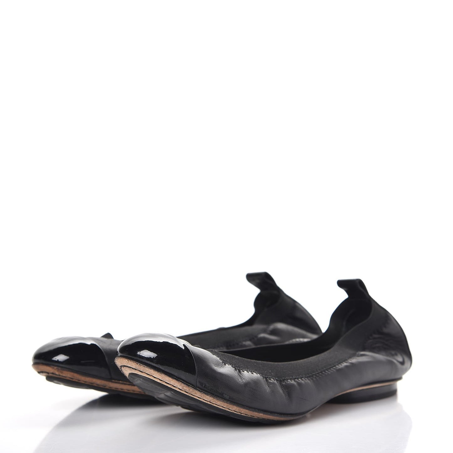 Lambskin Patent CC Elastic Cap Toe Ballerina Flats 36 Black