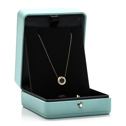 Tiffany 18K Yellow Gold Diamond Black Onyx Small T Circle Pendant Necklace 6 of 6